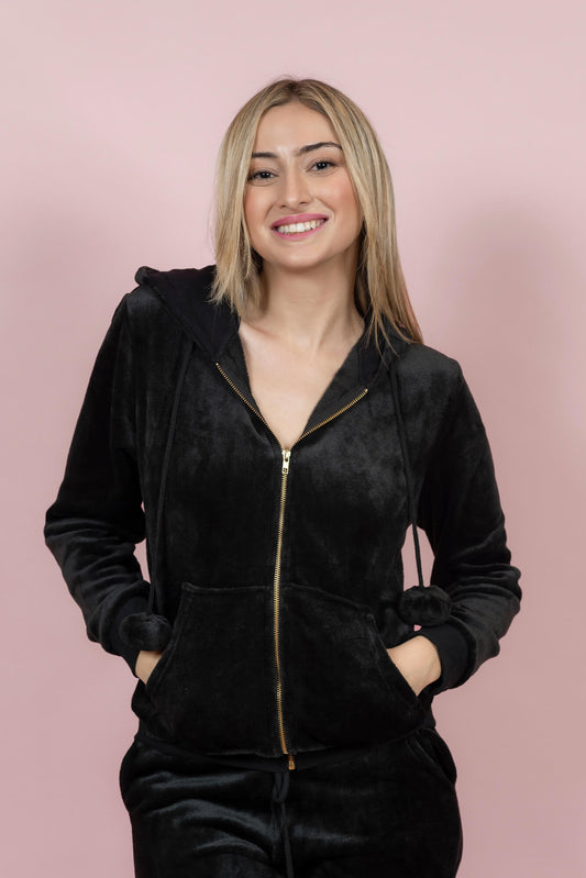 סט פיג’מה פליז קלאסי עם רוכסן