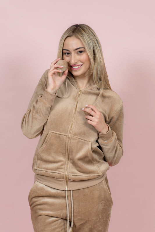 סט פיג’מה פליז קלאסי עם רוכסן