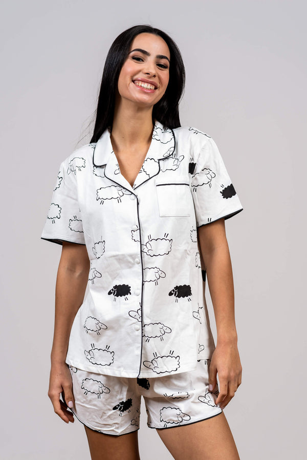 סט פיג'מה מכופתרת כותנה