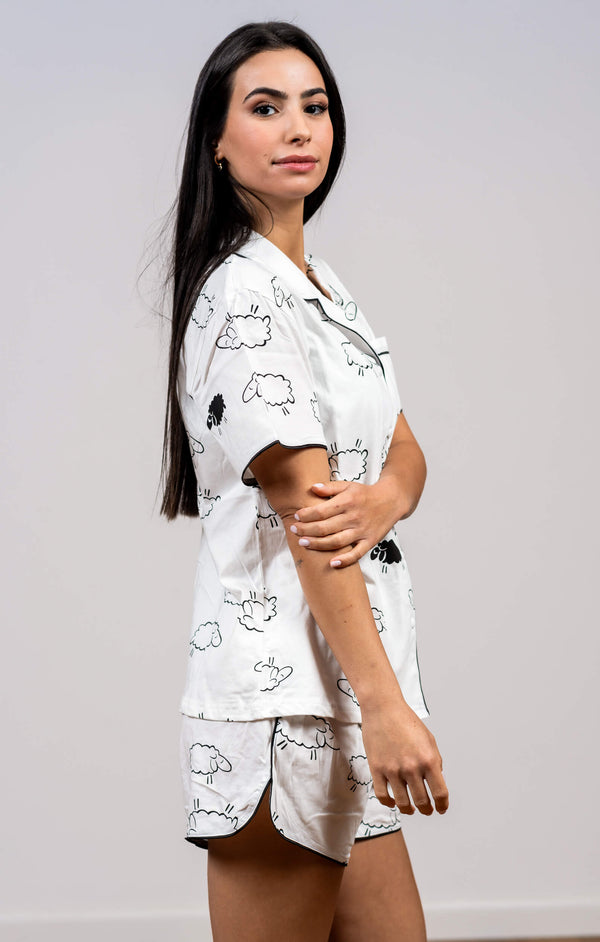 סט פיג'מה מכופתרת כותנה