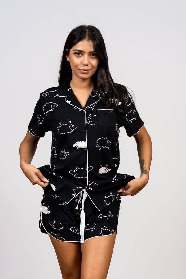 סט פיג'מה מכופתרת כותנה