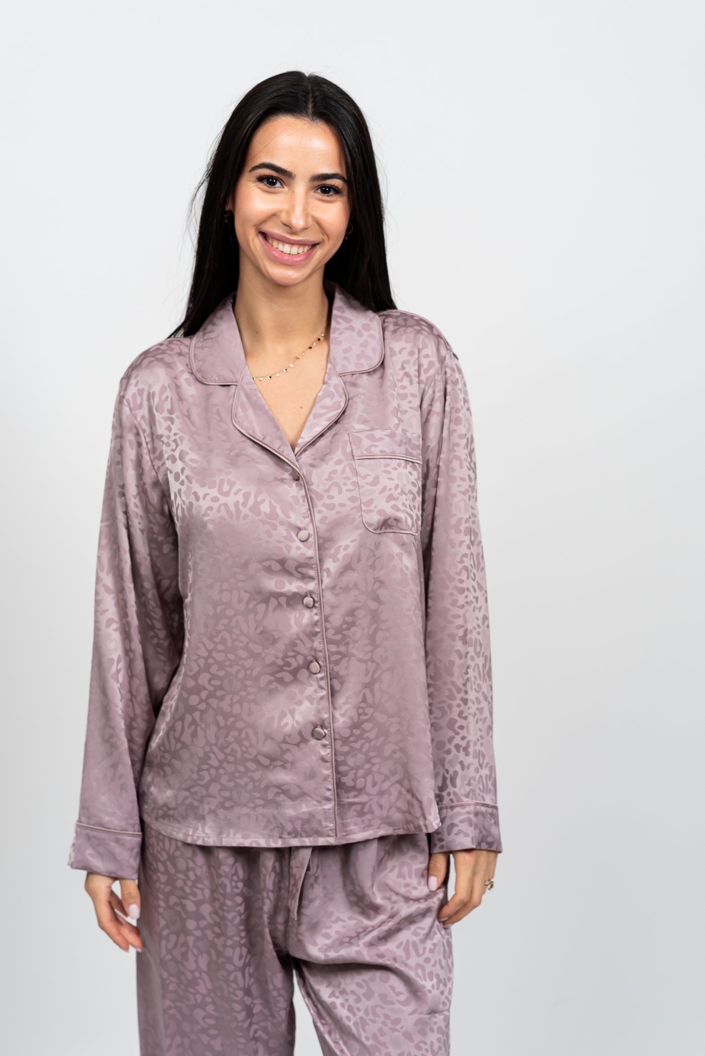 סט פיג'מת סאטן מנומר עדין