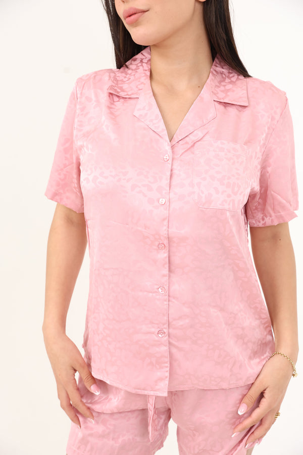 סט פיג'מת סאטן מכופתרת הדפס מנומר