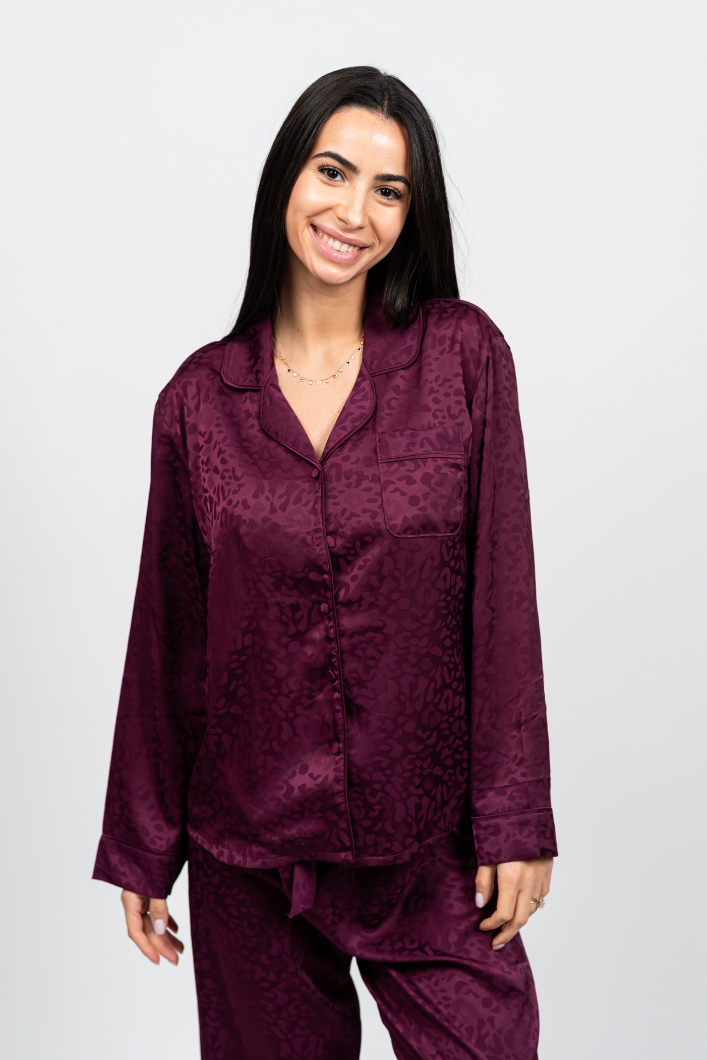 סט פיג'מת סאטן מנומר עדין