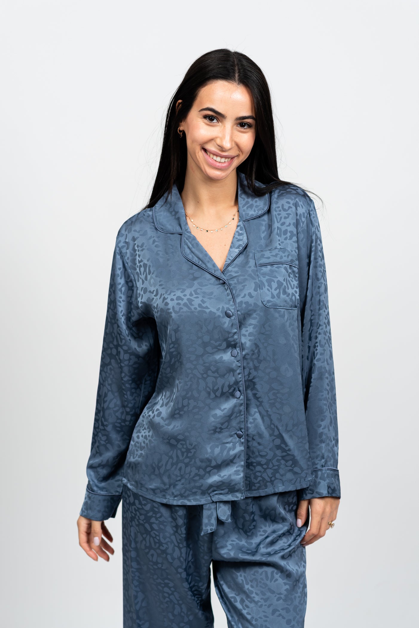 סט פיג'מת סאטן מנומר עדין