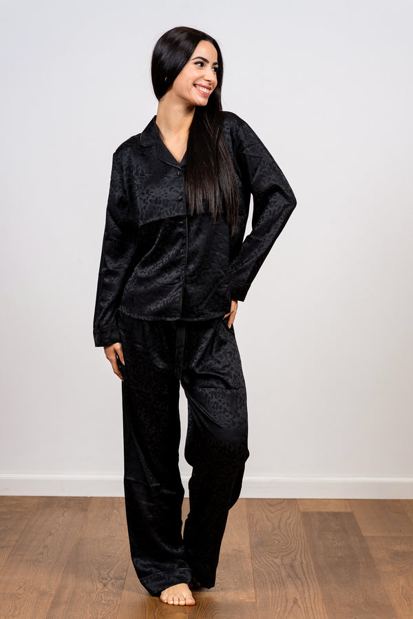 סט פיג'מת סאטן מנומר עדין