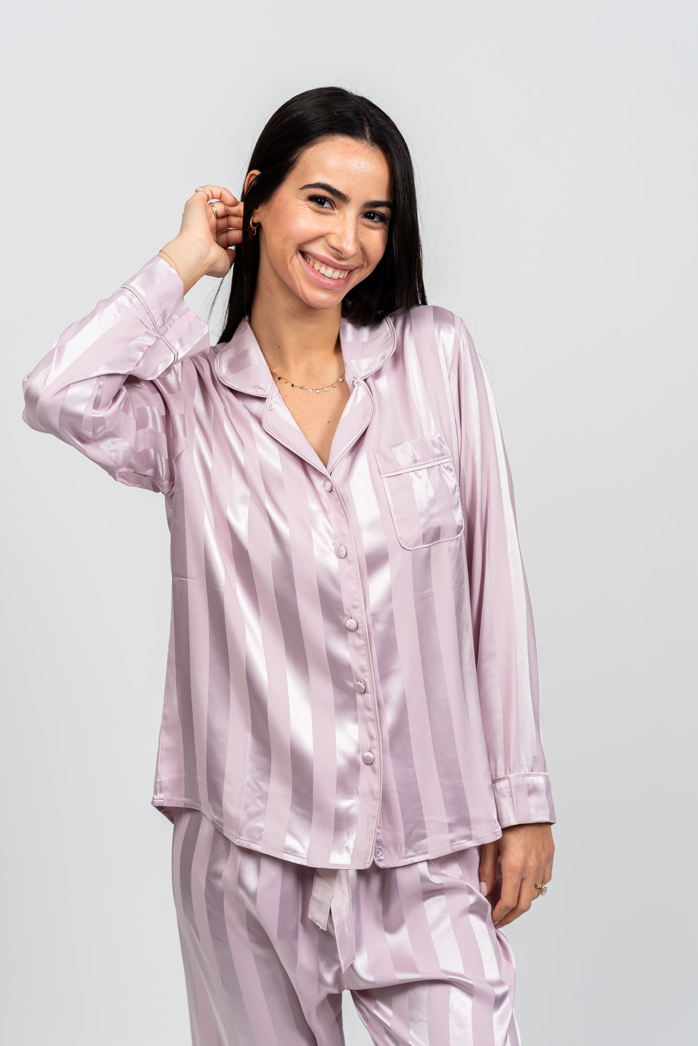 סט פיג'מת סאטן פסים