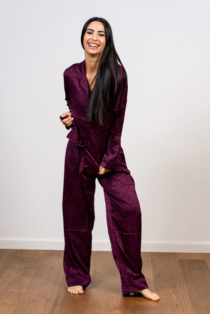 סט פיג'מת סאטן מנומר עדין