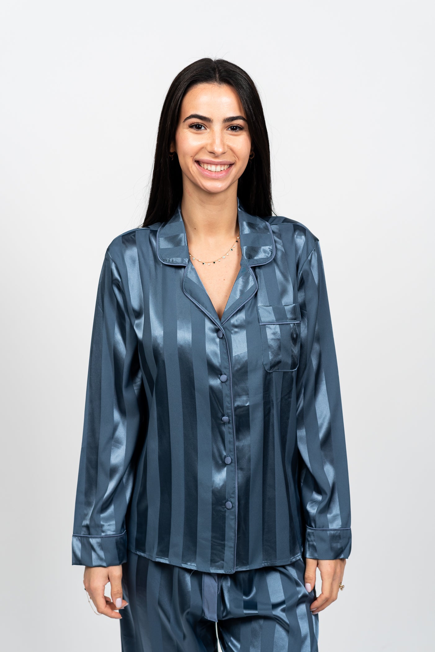 סט פיג'מת סאטן פסים