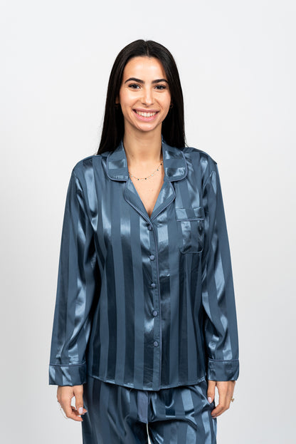 סט פיג'מת סאטן פסים