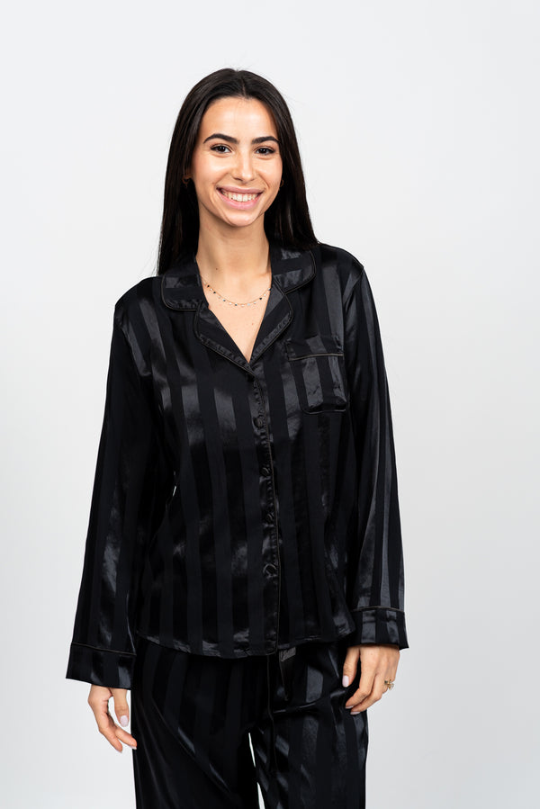 סט פיג'מת סאטן פסים