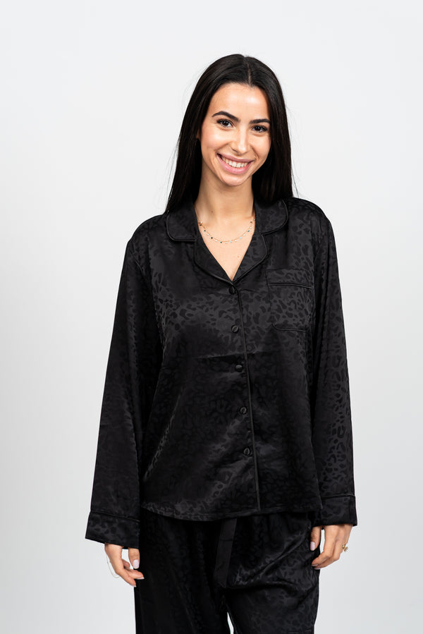 סט פיג'מת סאטן מנומר עדין