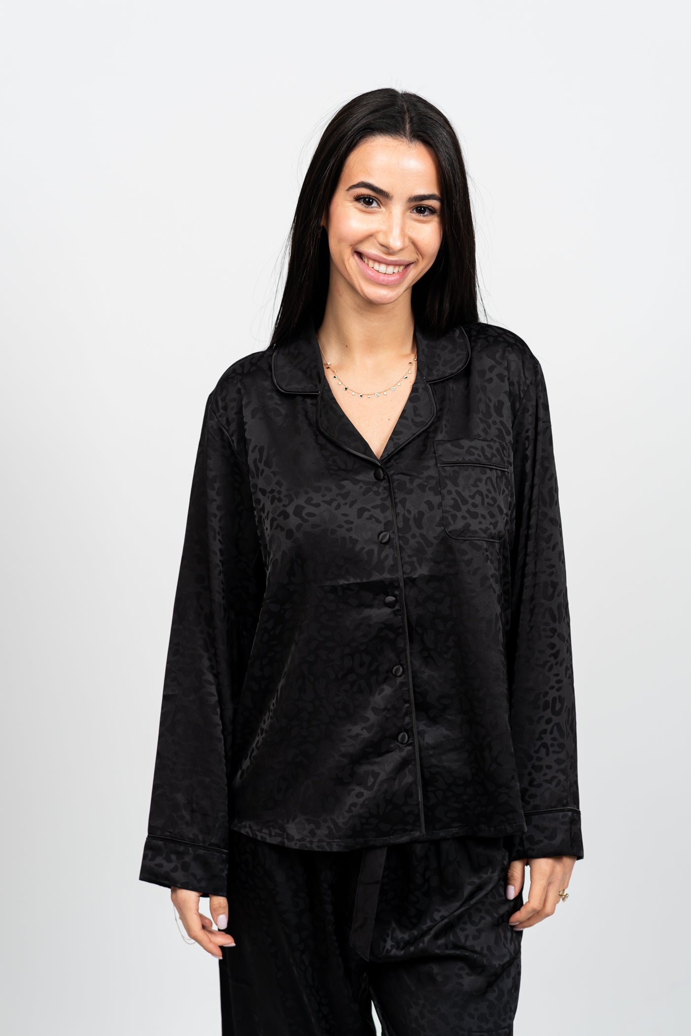 סט פיג'מת סאטן מנומר עדין