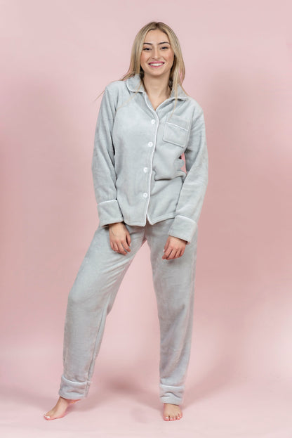 סט פיג’מה פליז קלאסי כפתורים