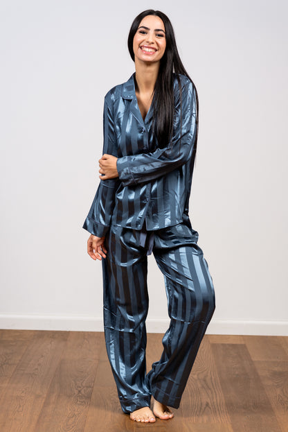 סט פיג'מת סאטן פסים