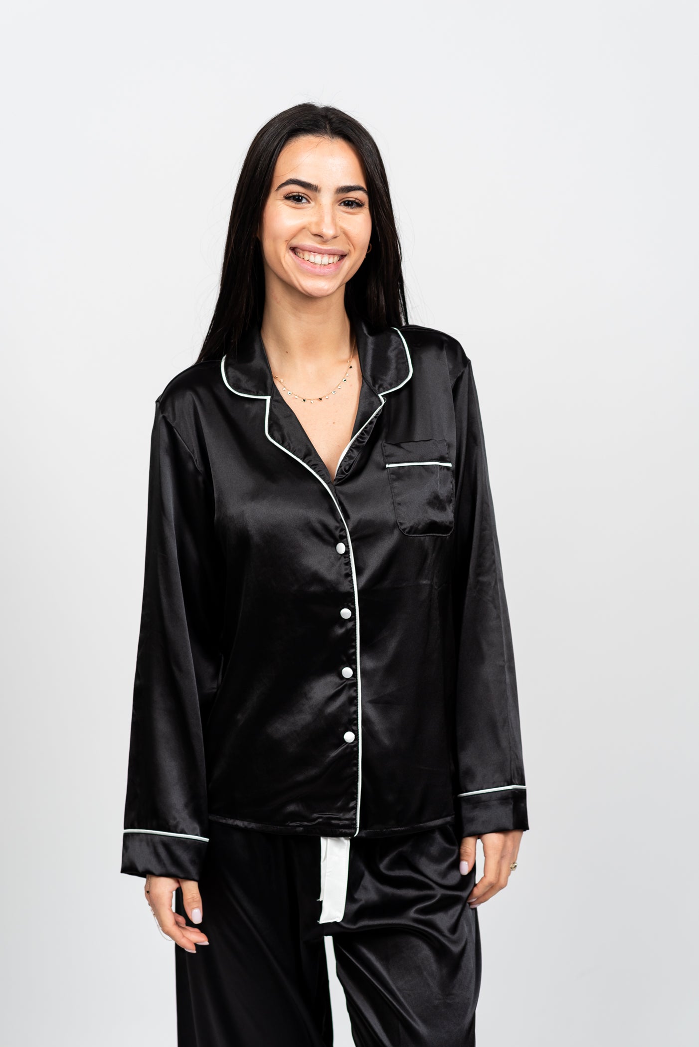 סט פיג'מת סאטן קלאסית