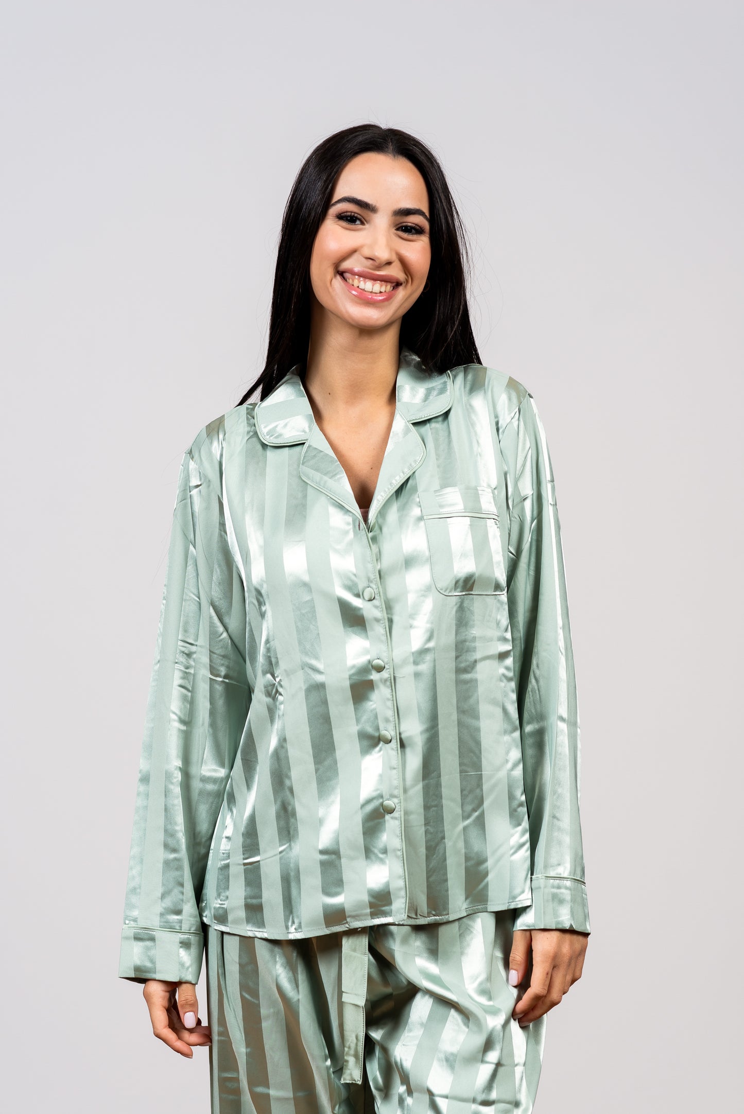 סט פיג'מת סאטן פסים