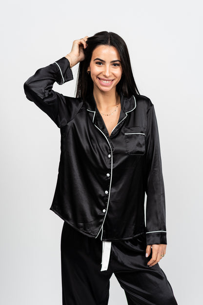 סט פיג'מת סאטן קלאסית