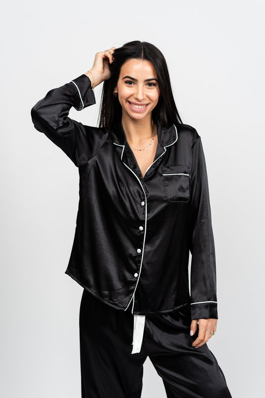 סט פיג'מת סאטן קלאסית