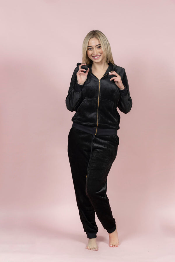 סט פיג’מה פליז קלאסי עם רוכסן