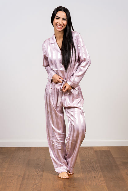 סט פיג'מת סאטן פסים