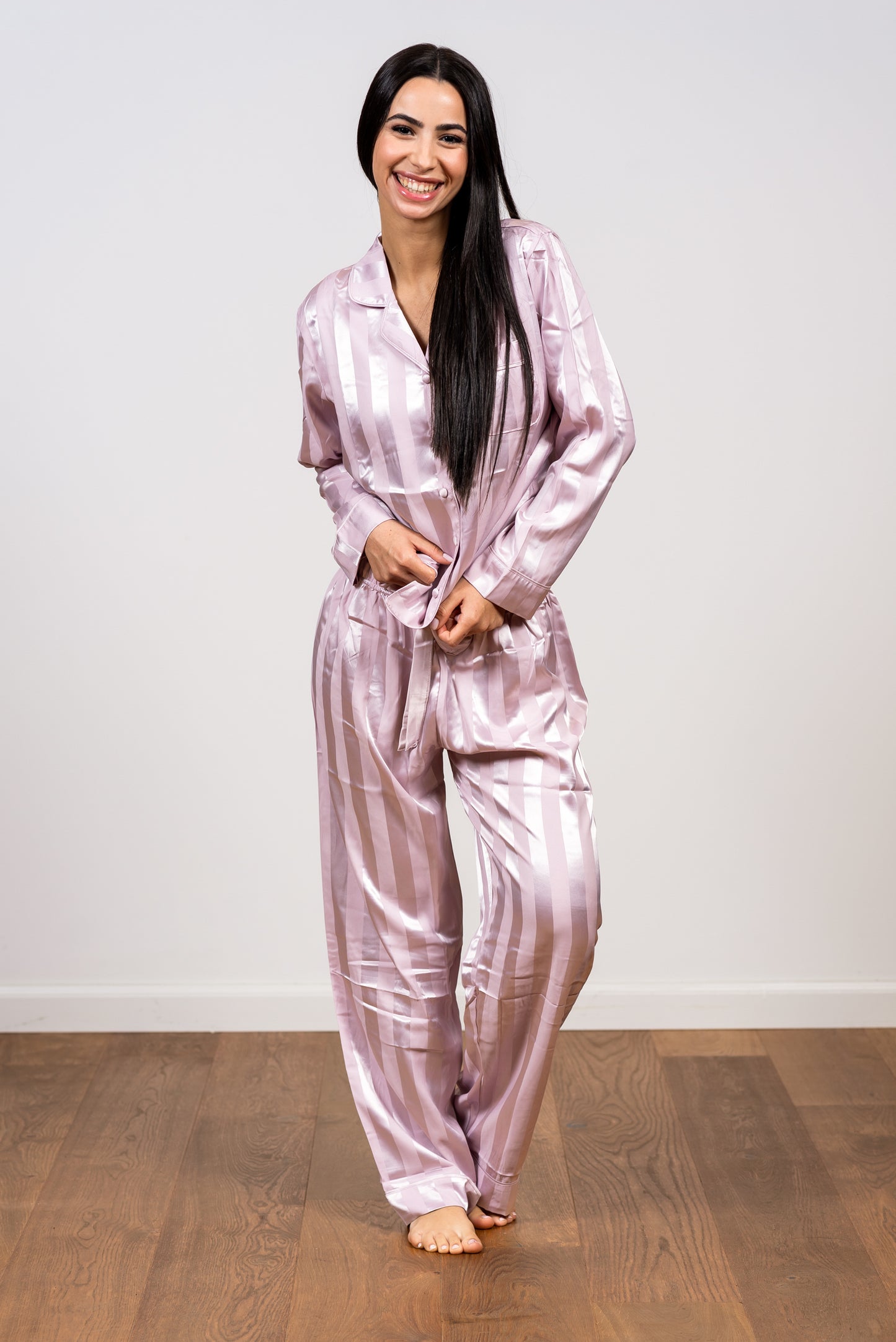 סט פיג'מת סאטן פסים