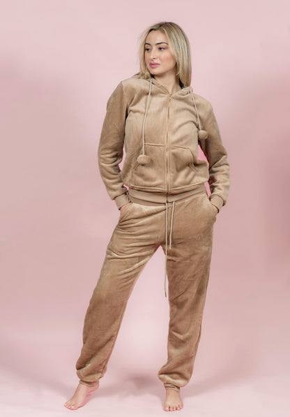 סט פיג’מה פליז קלאסי עם רוכסן