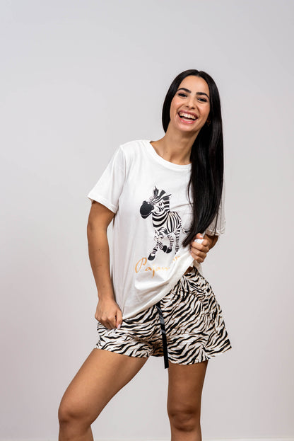 סט פיג'מת כותנה וויסקוזה Zebra