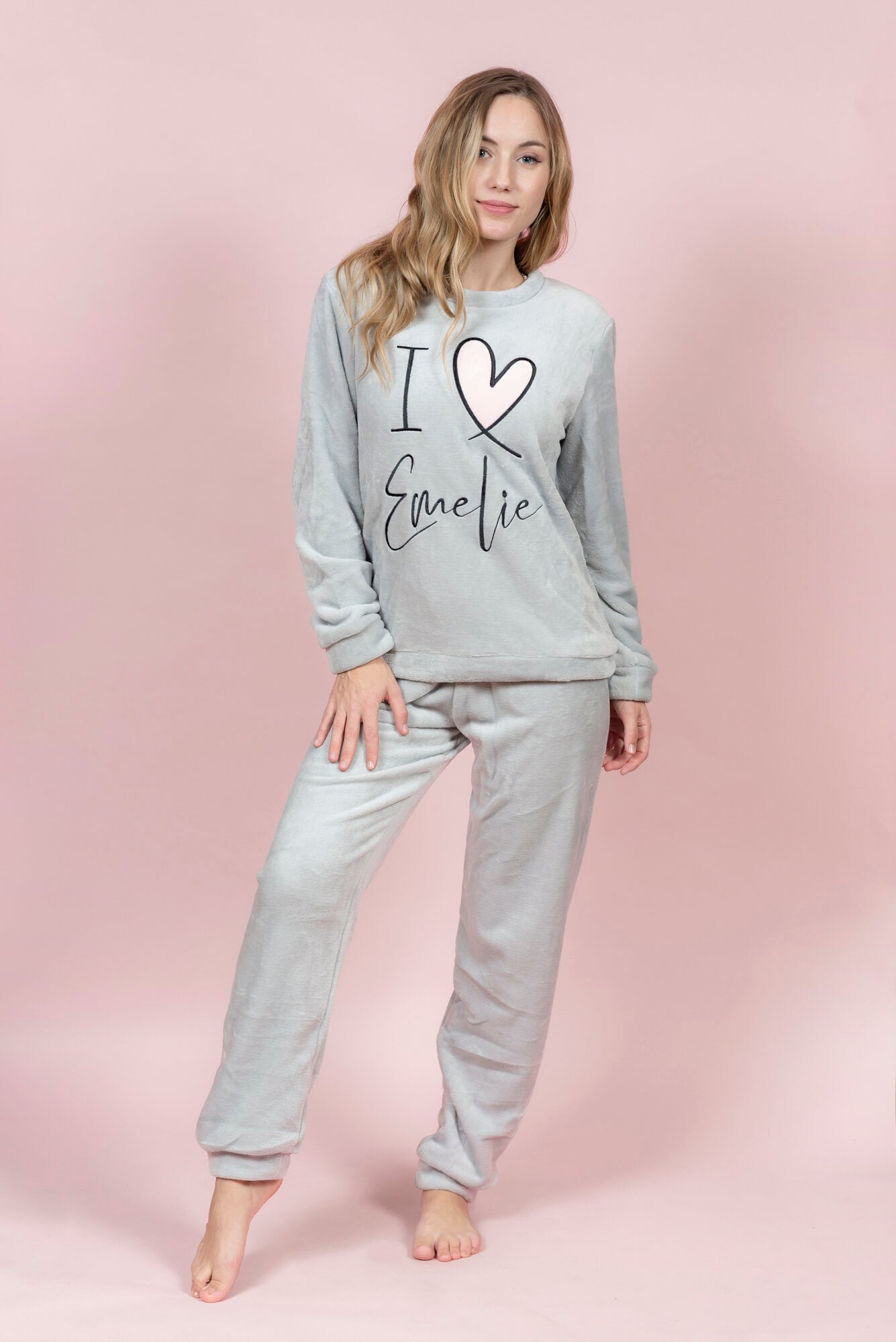 סט פיג’מה פליז I Love Emelie