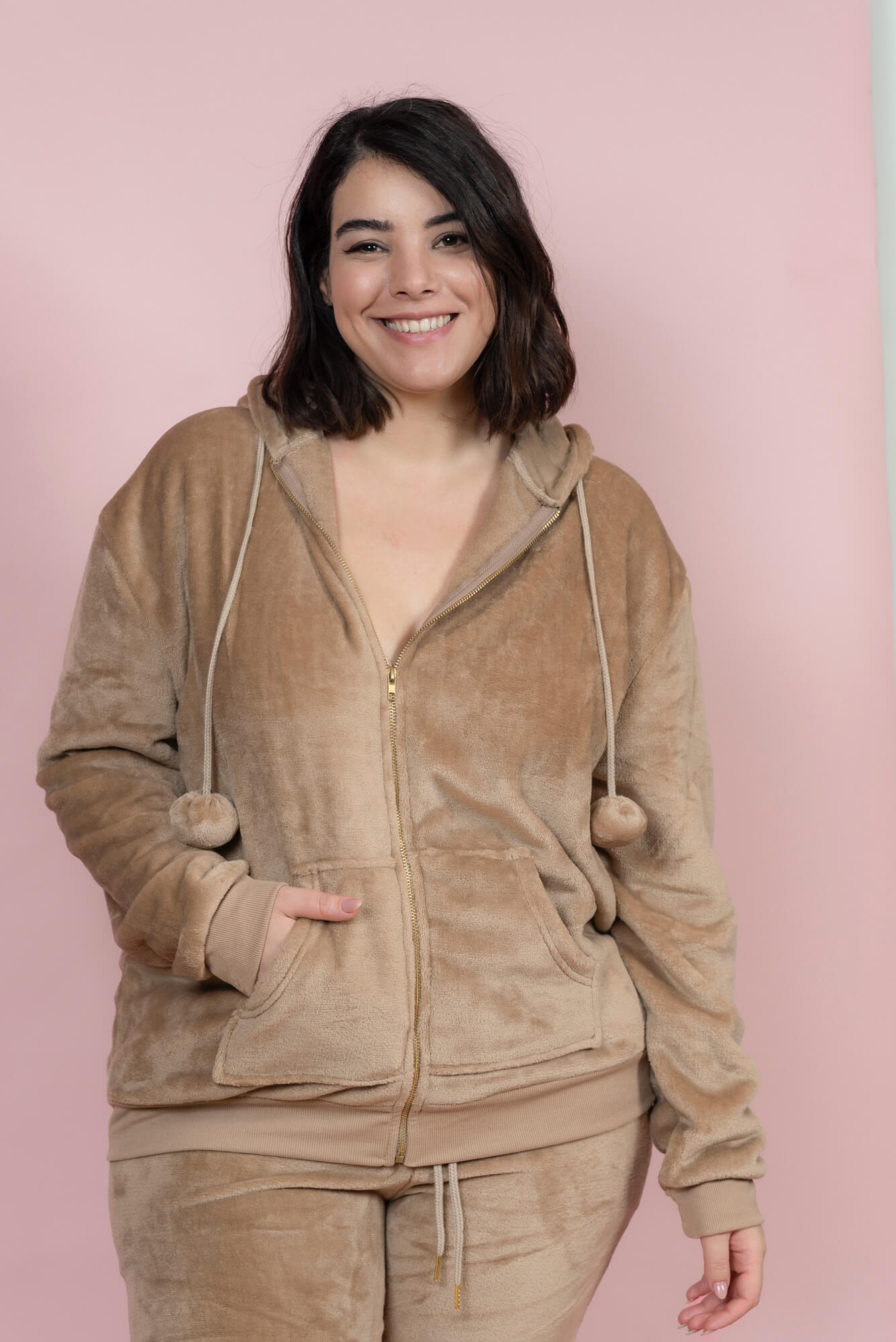 סט פיג’מה פליז קלאסי עם רוכסן