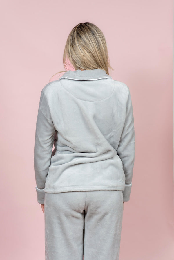 סט פיג’מה פליז קלאסי כפתורים