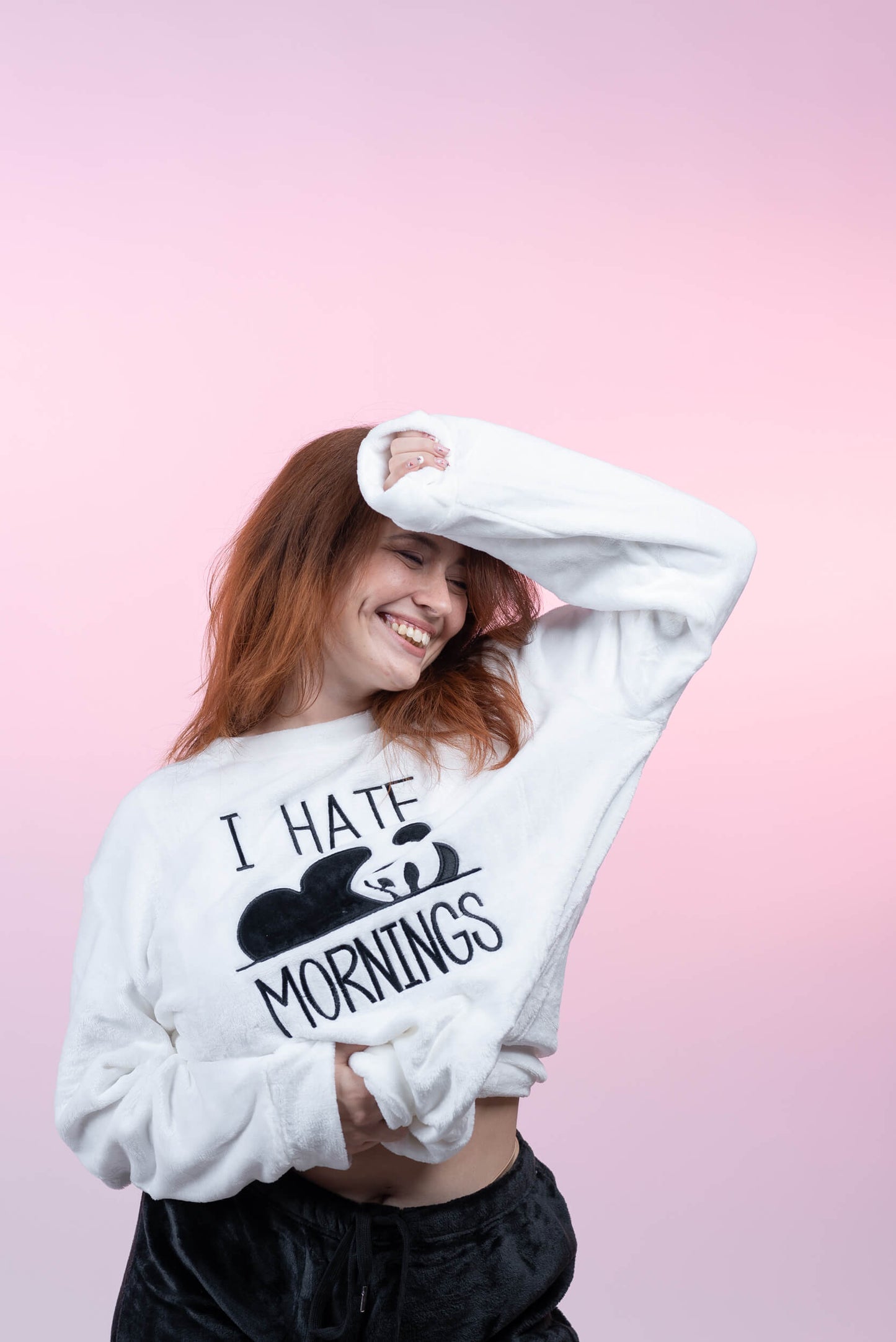 סט פיג'מה פליז קורל I HATE MORNINGS